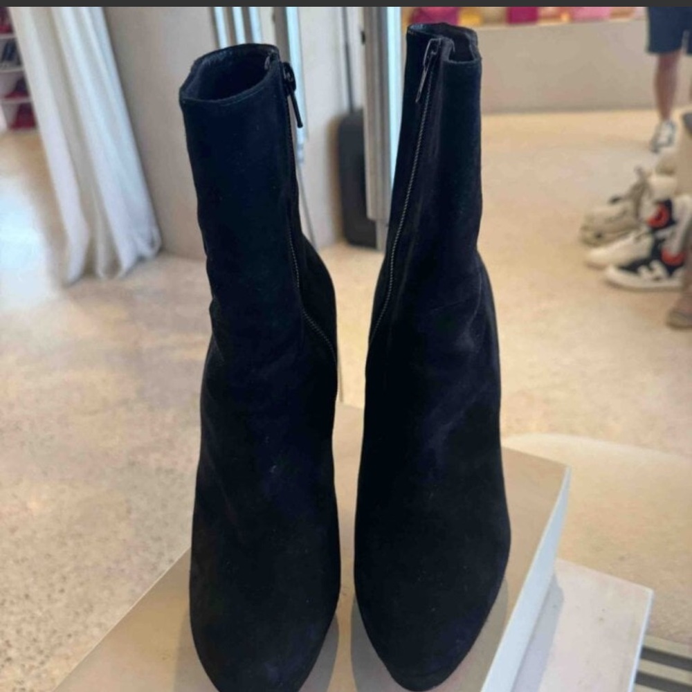 Christian Louboutin Black Suede Boots with Gold Spiked Heels - Picture 3 of 5
